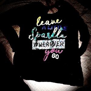 Justice Black Long Sleeve Tee with Sparkle Graphic